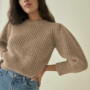 REFORMATION Moneta Alpaca Puff Sleeve Sweater in light brown